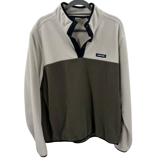 Lands End Mens Snap-T Pullover Cream/Olive Fleece XL - Picture 1 of 8